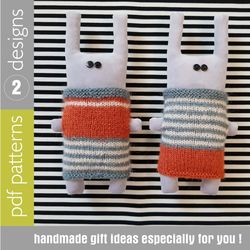 Bunny sewing pattern and knitted pattern striped sweater for him in 2 designs, 3 digital tutorials