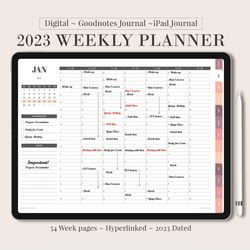 2023 DIGITAL Weekly Planner, Minimalist agenda schedule, Goodnotes Dated ipad Planner, Hourly plan, Student teacher work
