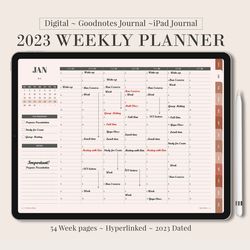 2023 DIGITAL Weekly Planner, Minimalist agenda schedule, Goodnotes Dated ipad Planner, Hourly plan, Student teacher work