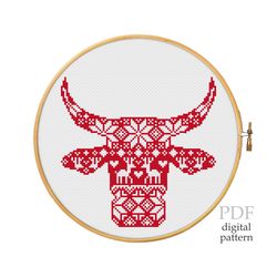 Nordic roping steer for cross stitch pattern