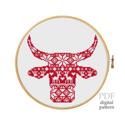 nordic roping steer for cross stitch pattern
