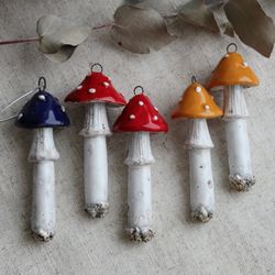 Christmas tree mushrooms decoration/ Set of 1 or 2 mushrooms/ Ceramic mushrooms/ Clay toadstool/ Christmas gift