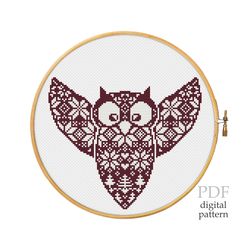 nordic owl for cross stitch pattern