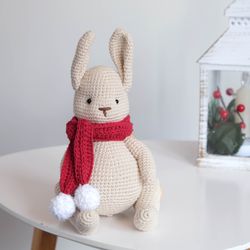 Christmas Bunny crochet pattern in English, amigurumi rabbit pdf