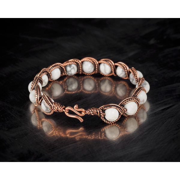 white turquoise copper wire wrapped bracelet (5).jpeg