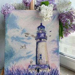 Lavender lighthouse. Cross stitch pattern pdf & css