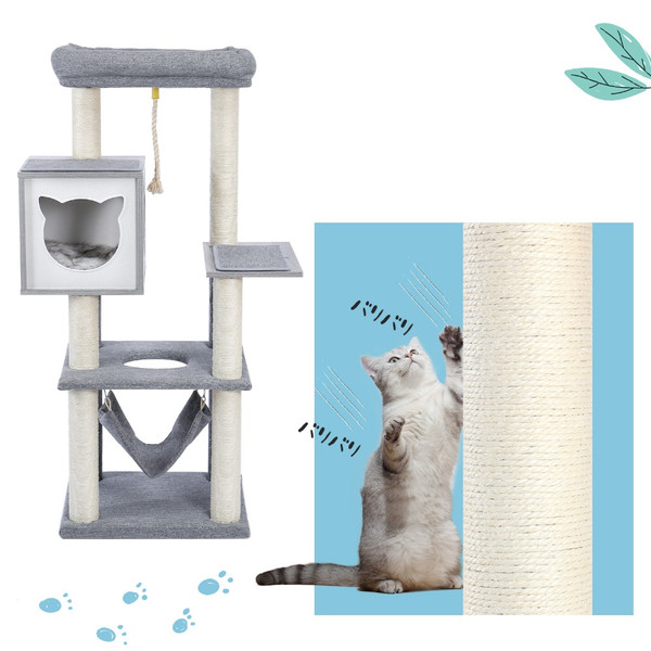 cat-is-using-the-scratching-post-of-the-grey-cat-tree