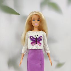 Barbie doll clothes purple butterfly sweater