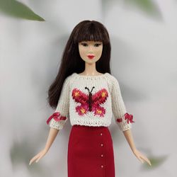 Barbie doll clothes red butterfly sweater