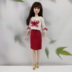 Barbie doll clothes red classic skirt