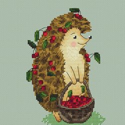 hedgehog with cherry scheme for embroidery