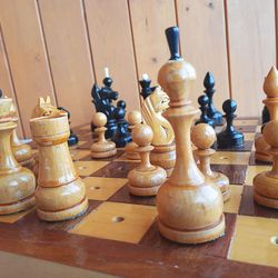Chess set fo the blind - vintage Russian Soviet wooden chess set