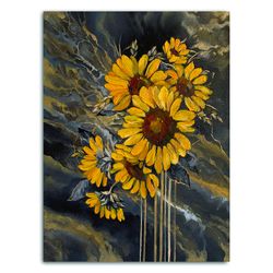 sunflower painting flower original art fluid art floral impasto painting modern oil painting flower wall art by alyonart