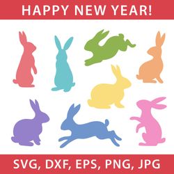 Bunny bundle instant download in SVG, EPS, DXF, PNG and JPG formats, SVG files for Cricut, Laser cut file DXF