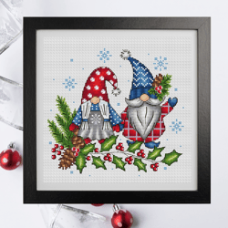 christmas gnomes cross stitch pattern pdf, couple gnomes, scandinavian gnomes, christmas cross stitch pattern