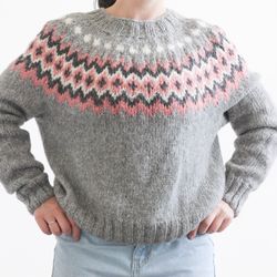 Pink knit relaxed fit handmade sweater