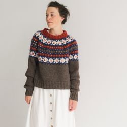 Brown colorful geometric handcrafted jumper