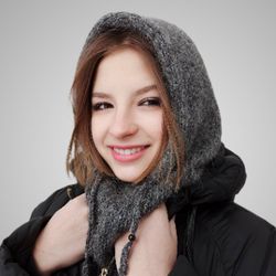 Hooded scarf for women - mink wool capor - winter hat - cowl hood - knitted balaclava - with agate stones - gift for her
