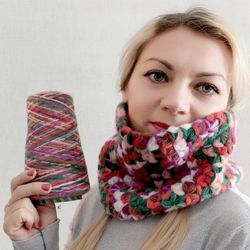 Knitted neck warmer - alpaca wool scarf - scarf for her - multicolor snood - crochet scarf - winter accessories