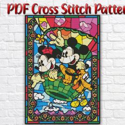 Mickey And Minnie Mouse Cross Stitch Pattern / Disney Stained Glass Cross Stitch Pattern / Instant Printable PDF Chart