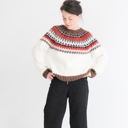 White scandinavian outdoor soft handmade sweater