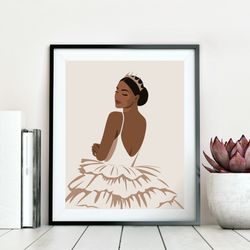 Gorgeous black woman in crown art, blacl queen poster, black princess print, printable poster, neutral boho decor