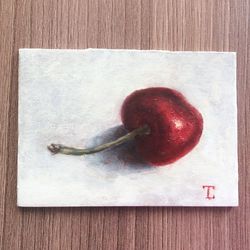 "ACEO Cherry", oil painting fruit berry artwork still life