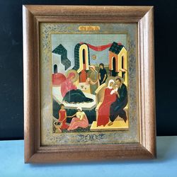 Nativity Of The Mother Of God undefined undefined | In Wooden Frame With Glass | Lithography Icon | Size: 6" X 5"