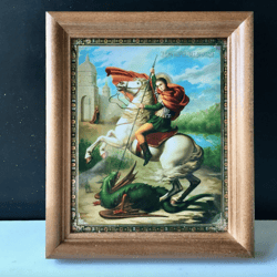 St George and Dragon | In wooden frame with glass | Lithography icon | Size: 6" x 5"