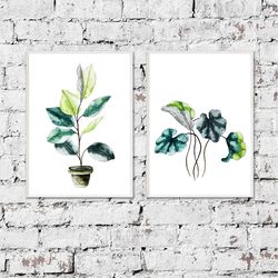 Set 2 Prints, Watercolor Minimalist print, Watercolor decor living room, Botanical Plant Wall Art, home decor