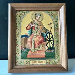 St Catherine of Alexandria | In wooden frame with glass | Lithography icon | Size: 6" x 5"