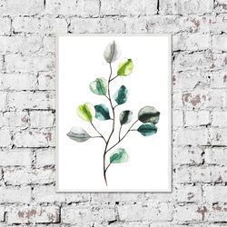 Watercolor Print,  Watercolour Botanical Leaf Print, Bedroom wall decor, Green Wall Art, Botanical Plant Wall Art