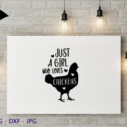 Just A Girl Who Loves Chickens svg, Funny Chicken svg, Chicken Mama, Farm Saying svg, Women Chicken Shirt Design