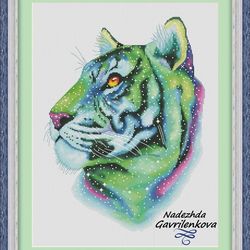space tiger. cross stitch pattern. cross stitch design. digital. pdf. saga.