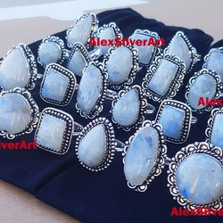 Moonstone Ring, Rainbow Moonstone Crystal Handmade Rings For Women, Wholesale Lot Boho Fashion Ring For Women, Wholesale