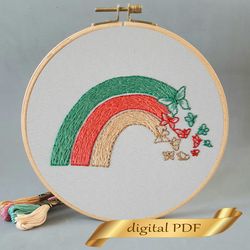 rainbow and butterflies pattern pdf embroidery, easy embroidery diy
