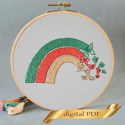 Rainbow and butterflies pattern pdf embroidery, Easy embroidery DIY