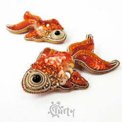 Handmade brooch gold fish brooch beaded pin jewelry fish