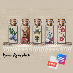 winter shelf cross stitch pattern, bottle cross stitch, modern cross stitch pattern, cute cross stitch pattern in pdf