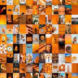 108 pcs  orange wall collage kit digital download | orange aesthetic photo collage kit, photo wall collage set 4x6