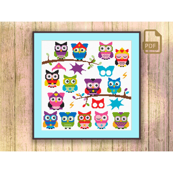 Super Hero Owls Cross Stitch Pattern, SuperHero Owls Patterns, Holiday Gift, Owls Home Decoration #owl_014