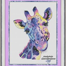 space giraffe. cross stitch pattern. cross stitch design. digital. pdf. saga.