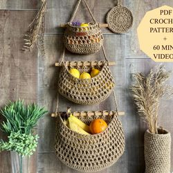 pdf pattern crochet basket easy crochet pattern hanging fruit basket crochet tutorial kitchen storage wall decor gift