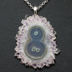 Amethyst Stalactite Slice Necklace Light Purple Lilac Lavender Amethyst Crystal Gemstone Pendant Necklace Jewelry 5412