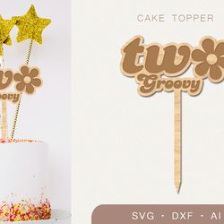 Two groovy cake topper svg, 2nd Birthday svg laser cut file