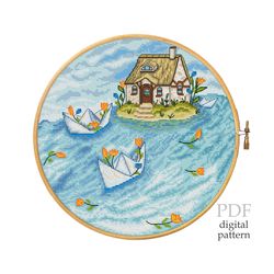 Paper boats for cross stitch pattern