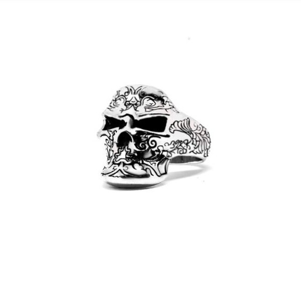 silver big ring bikers ring skull ring oxidized silver