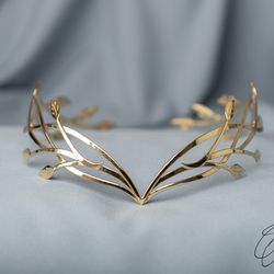 Tiara for wood nymph from branches and leaves Crown of Forest dryad Silver diadem, fantasy fairy elven Princess Kementar