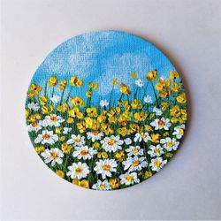 mini painting, daisies paintings, wildflowers acrylic painting, miniature painting, fridge magnet, kitchen decor