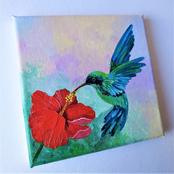 Blue bird wall art, Hummingbird canvas painting, Little bird - Inspire  Uplift